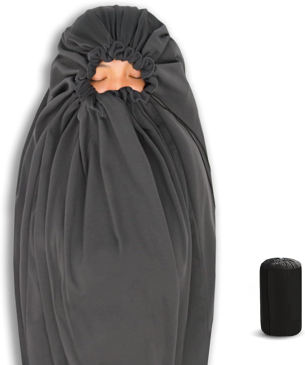 Litume All Season Fleece Sleeping Bag Liner Adds Up to 27°F/ 15°C, Lightweight Mummy Sleeping Sack for Cold Weather and Winter Backpacking, Camping, Traveling with Drawstring Hood and Stuff Sack E629