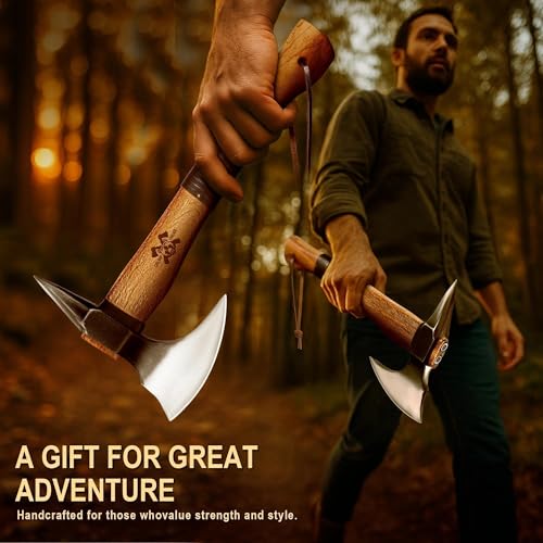 Image of Grumpy Bear 15 inch Survival Axe Camping Hatchet - Forged High Carbon Steel Hatchet with Spike Tail for Breaking Doors, Glass & Ice, Leather Handle & Lanyard, Ideal for Bushcraft & Outdoor Adventures