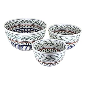 Blue Rose Polish Pottery Evergreen Mixing Bowl Set