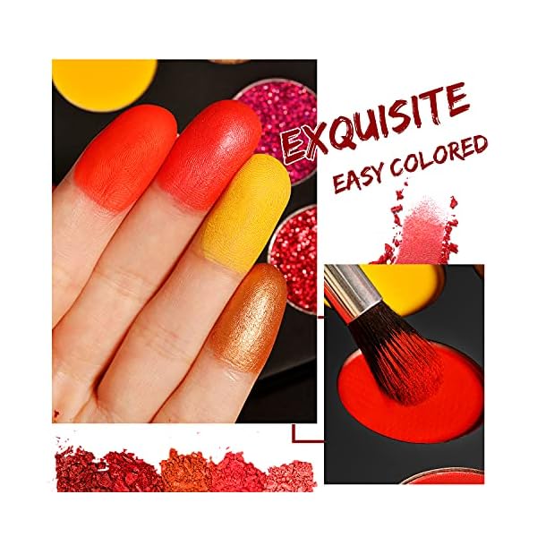 Red-Eyeshadow-Palette-Highly-Pigmented-AFFLANO-Long-Lasting-True-Red-Eye-Shadow-Halloween-Makeup-Pallet-18-ColorWaterproof-Matte-Shimmer-Brown-Black-Yellow-Sunset-Warm-Fall-Eye-Shades-Cruelty-Free Afflano Red Eyeshadow Palette Highly Pigmented, Long Lasting True Red Eye Shadow Christmas Clown SFX Halloween Makeup Pallet, Brown Black Yellow Sunset Warm Fall Eye Shades, Cruelty Free