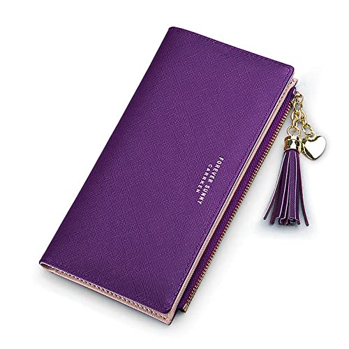 Image of Valentoria Womens Wallet Cute Elegant Long Slim Card Holder Case Minimalist Coin Purse Thin Tassels Zip Clutch Wallets for Girls Ladies | Cute