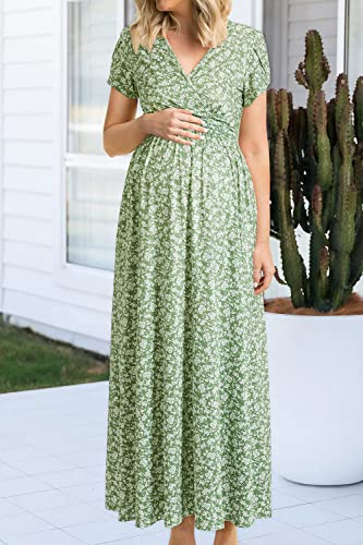 Ouges Summer Maternity Maxi Dress Wrap V Neck Baby Shower Nursing Dresses Breastfeeding(Floral-8, X-Large) #TOP3