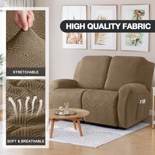 Image of Timeles Recliner Covers Extra Wide Recliner Loveseat Covers Oversized Reclining Couch Covers Sofa Slipcovers Stretch Soft Washable (Two-Seater Oversized, Light Brown)