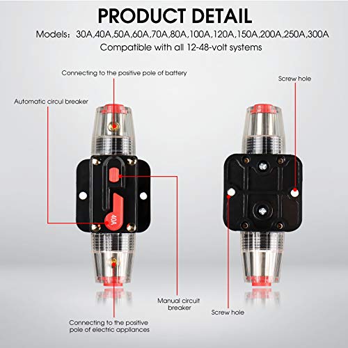 Image of Circuit Breaker Switch 40A Waterproof Fuse Inline Holder Resettable Fuse Manual Reset 12V-48V DC for Car Audio Rv Home Marine Boat Truck