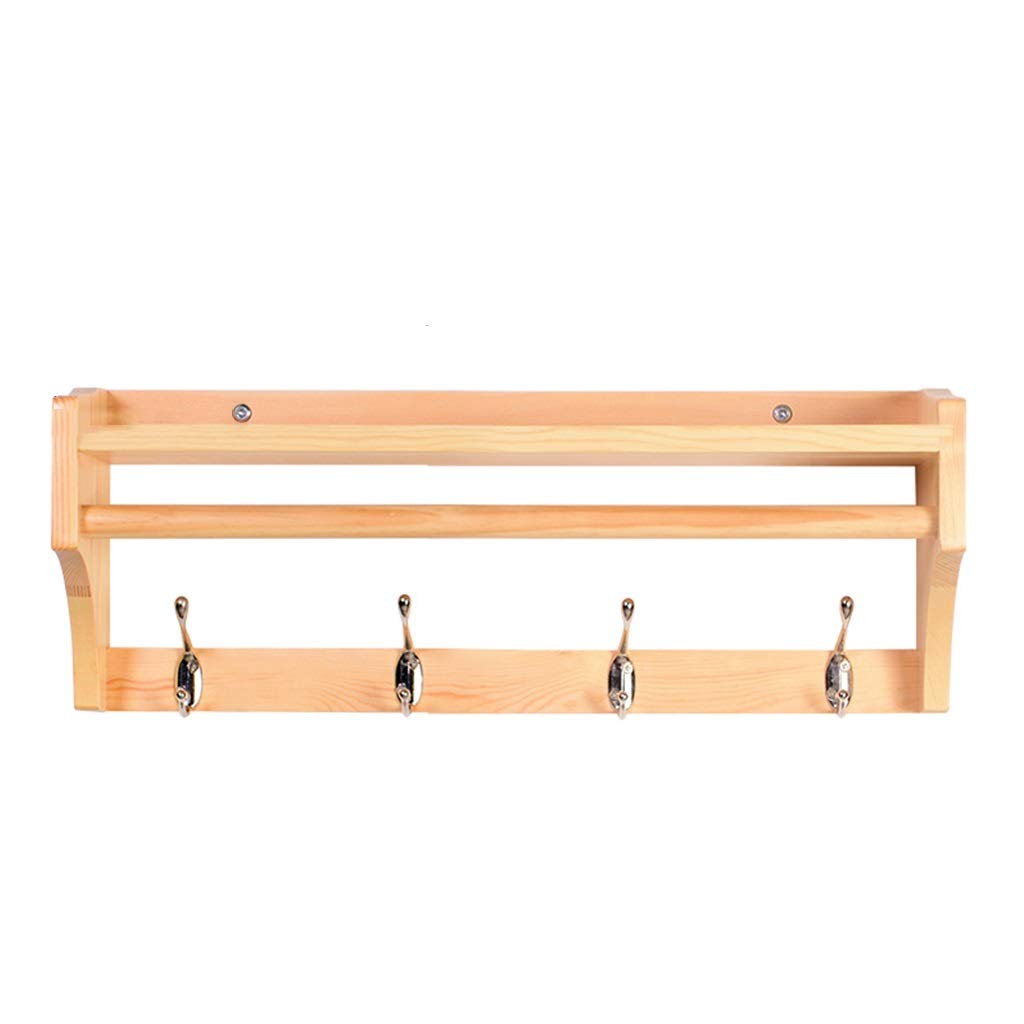 ZHEN GUO Coat and Hat Rack Wall Mounted with Floating Shelf, Wood Wall Storage Shelf with Garment Hanger Rod and Metal Hooks for Heys Hallway, Bathroom, Living Room, Bedroom