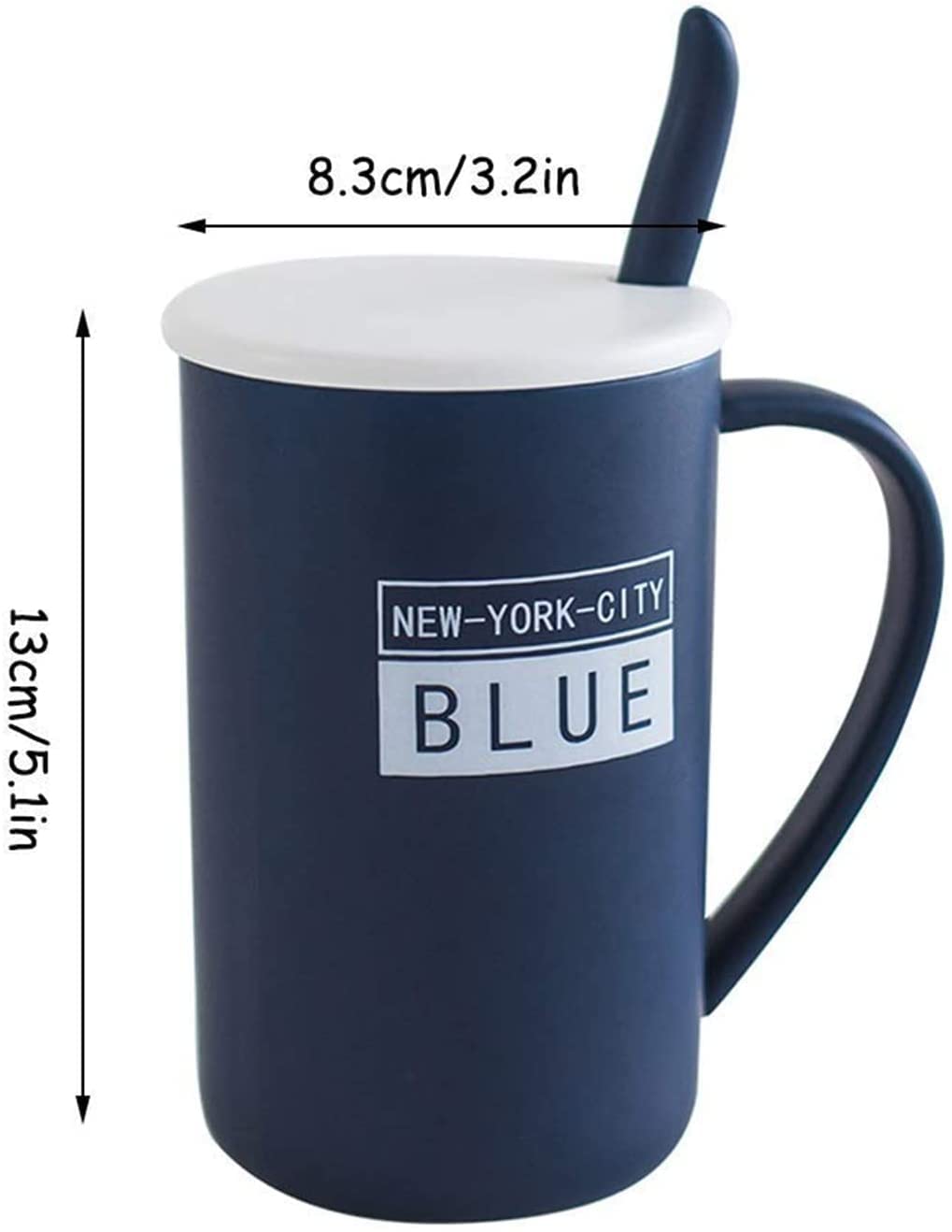 Tazza da caffè in Ceramica Grande capacità Semplice Tazza di Latte di tè for Ufficio e casa Migliore Regalo 450ml / 15.8oz Blu con Coperchio e Cucchiaio (Color : A)