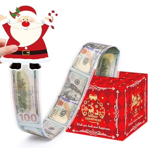 Meiidoshine Christmas Money Box for Cash Gift Pull Surprise Money Gift Boxes for Kids Adults with 50Pcs Transparent Bags - Fun Ways to Give Cash as A for Your Loved Ones