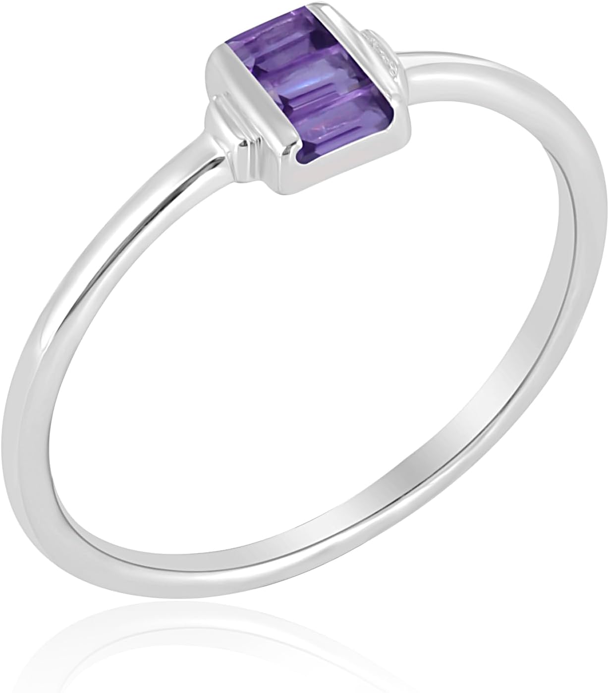 Ava 14k Gold over Sterling Silver and Sterling Silver Amethyst Gemstone Stackable 3-Stone Baguette Ring, Sizes 6-8
