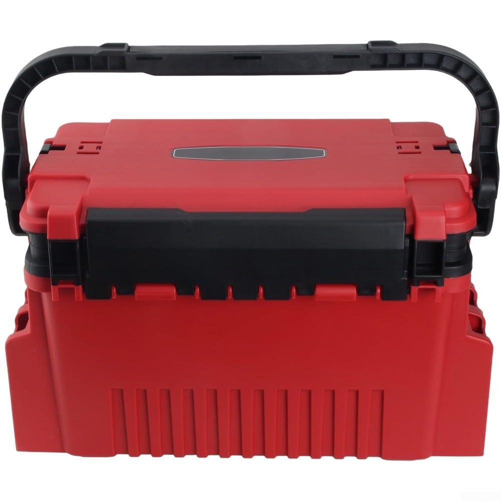 DAZZLEEX Grande scatola organizer per attrezzatura da pesca, con divisori mobili e tracolla, multistrato, per esche, ami, esche, custodia portatile per pesca all'aperto (grande, marrone, nero)