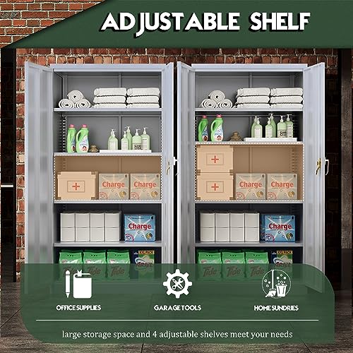 Image of Greenvelly Metal Storage Cabinet, 72 inch Lockable Metal Garage Storage Cabinet with Doors and 4 Adjustable Shelves, Locking Steel Cabinet for Home Office, Garage, Shop, School (Dark Grey 36 inch W x 18 inch D)