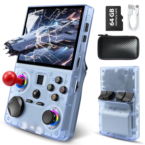 Retro Handheld Game Console, DC35V Retro Gaming Console 3.5’’IPS Screen Open Source Linux System Built-in 20000+Classic Games, 20+Emulators, Portable Video Gaming Console with 4000mAh Battery (Blue)