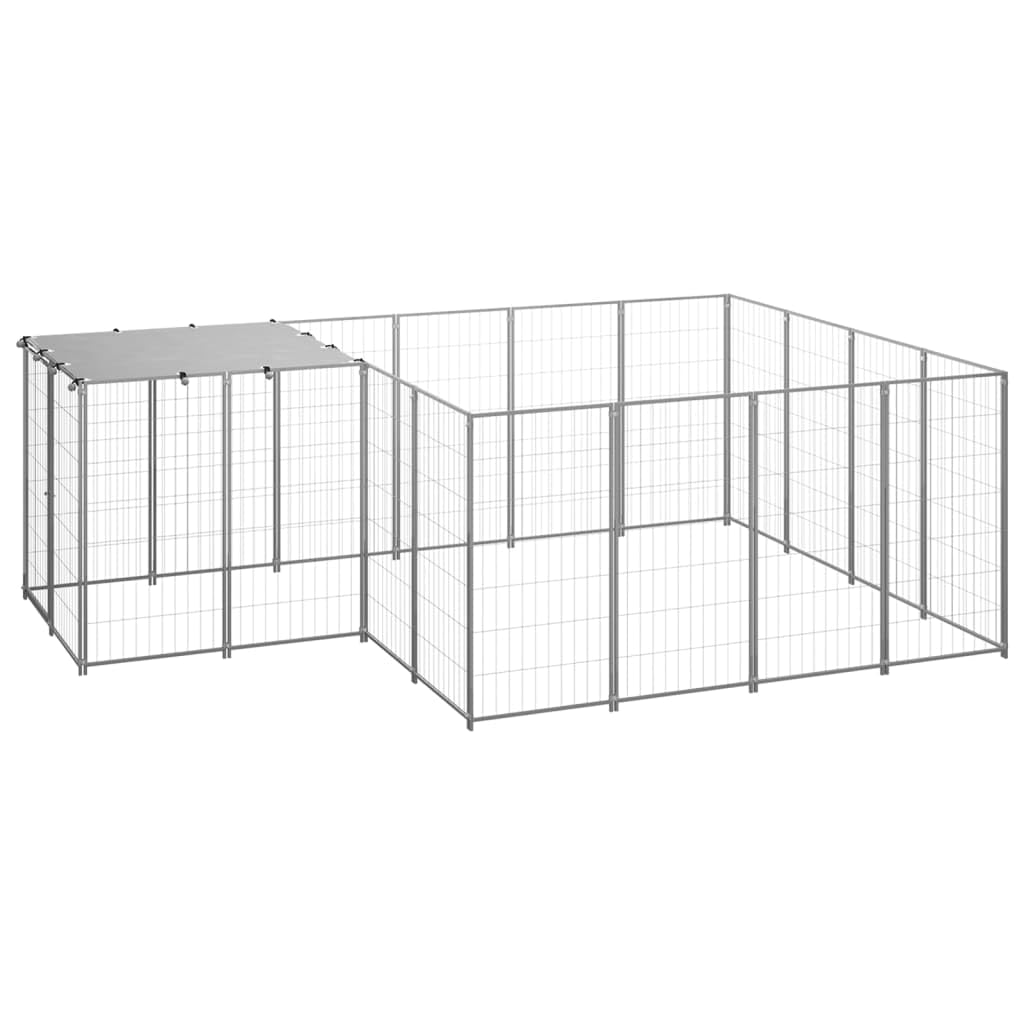 Perrera de acero de 6,05 m² con techo de polietileno impermeable para uso en exterior e interior, plegable, protección segura, recinto para mascotas, ideal para cachorros y perros pequeños