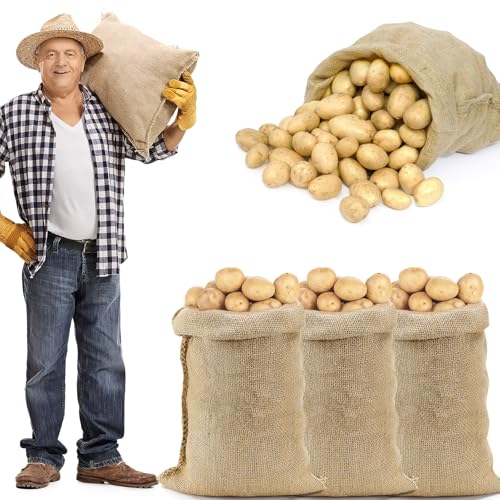 ANPHSIN 4Pcs Breathable Natural Burlap Bags - 19.5"x35" Reusable Thicken Jute Potato Onion Food Storage Sacks with Rope