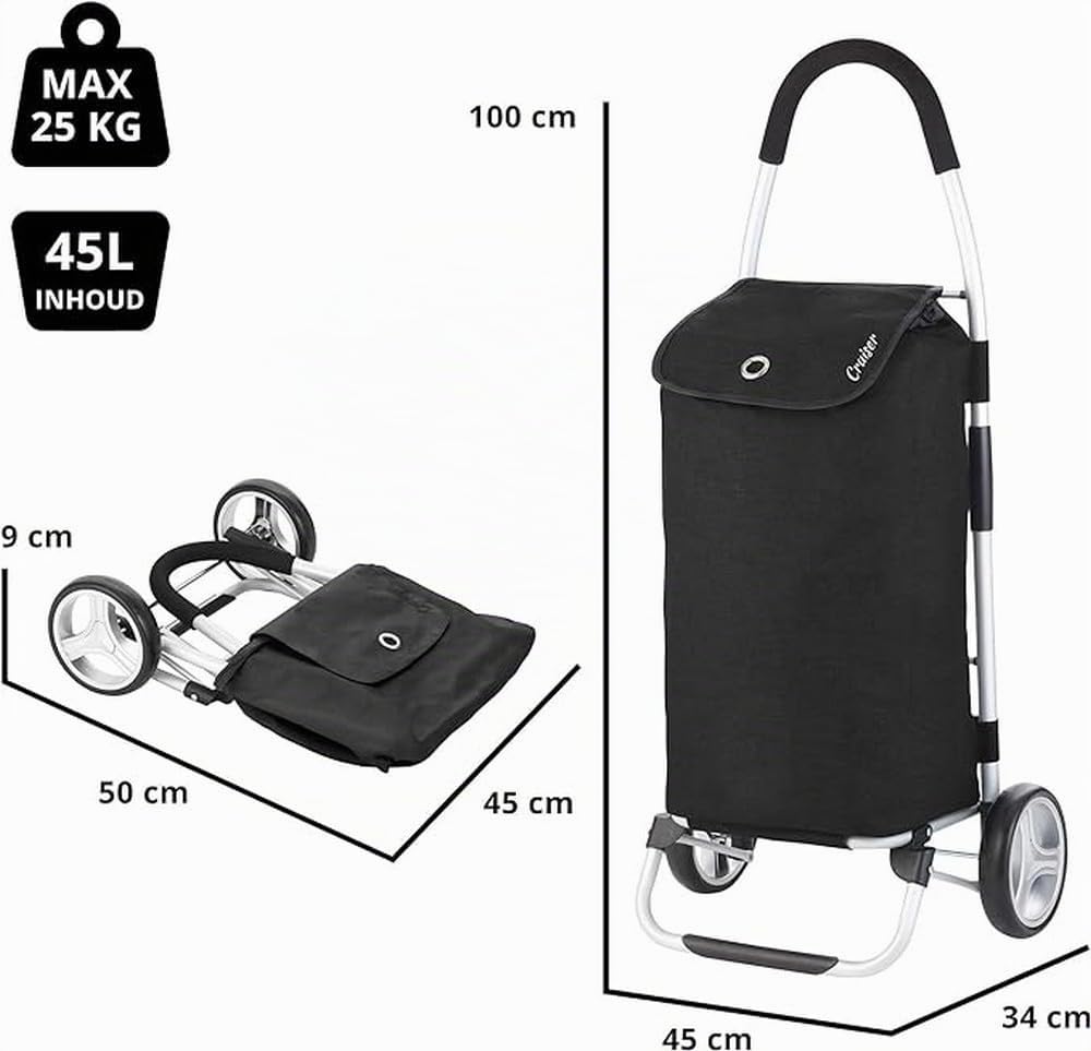 Cruiser Einkaufswagen 45ltr - Faltbare einkaufstrolley klappbar (schwarz)