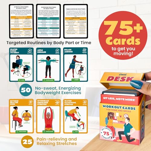 75 Desk Workout Cards – Move More at Work with 50 Easy Bodyweight Exercises & 25 Stretches – Compact 3.5" x 2.5” Chair Exercise Cards for Home or Office - No Equipment Needed and Beginner Friendly - Image 4