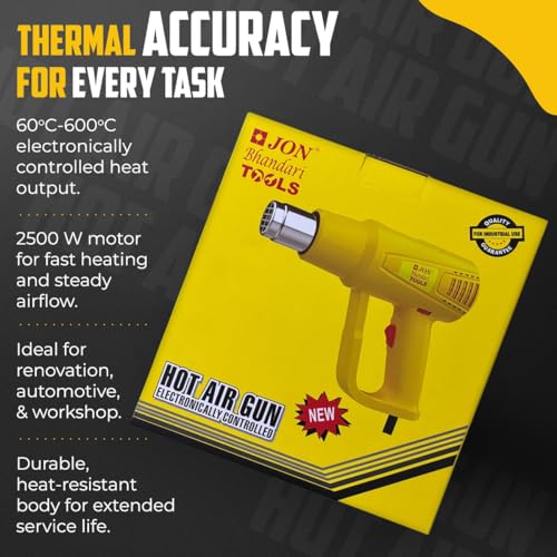 Image of Jon Bhandari Tools Hot Air Gun 2500W | Electronically Controlled Heat Gun | 60C - 600C | Paint & Sticker Removal, Shrink Wrapping, PVC Bending, Plastic Welding & Electronics Repair | Industrial Use