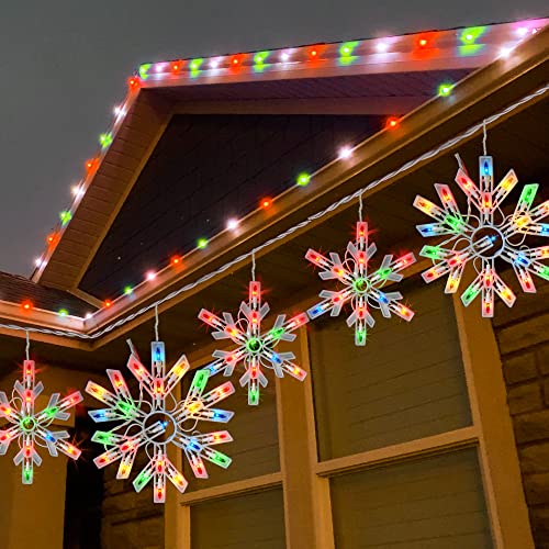 Dazzle Bright Christmas Snowflake Lights Outdoor,100 Count 8.5FT Connectable Waterproof Christmas Icicle Lights with 6 Drops Plug in for Indoor Xmas Yard Home Decorations (Multi-Colored)