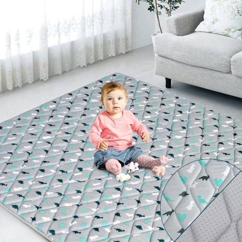 Image of Premium Foam Baby Play Mat 50" X 50", Play Mat for Babies and Toddlers, Baby Floor Play Mat Non Slip, Kids Play Mat for Playpen, Thick One-Piece Crawling Mat, Easy Clean, Grey Dinosaur