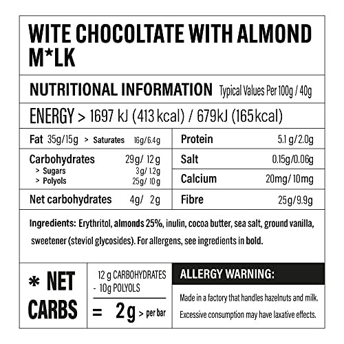Soopergood Suikervrije en Veganistische Witte Chocoladerepen - Keto-Vriendelijk - Koolhydraatarm - Glutenvrij - Witte Chocolade met Amandelmelk - Gezoet met Stevia - Doos van 6 x 40 g - Image 6