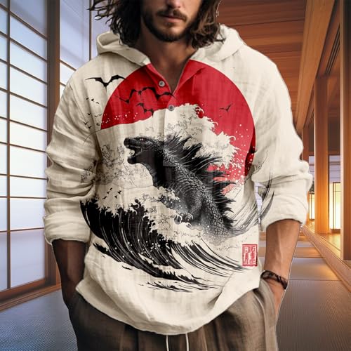 Graphic Fashion Hoodies Pullover Y2K Mens Long Sleeve Hooded Sweatshirt Button Up Novelty Japanese Art Shirts2