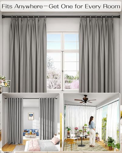 Image of Tension Curtain Rod by EZFurni, 2 Sets 42-123 Inches, Heavy Duty Tension Rods for Windows, No Drilling Adjustable Curtain Rod for Patio, Hold Up Blackout Curtains and Non Slip, Black