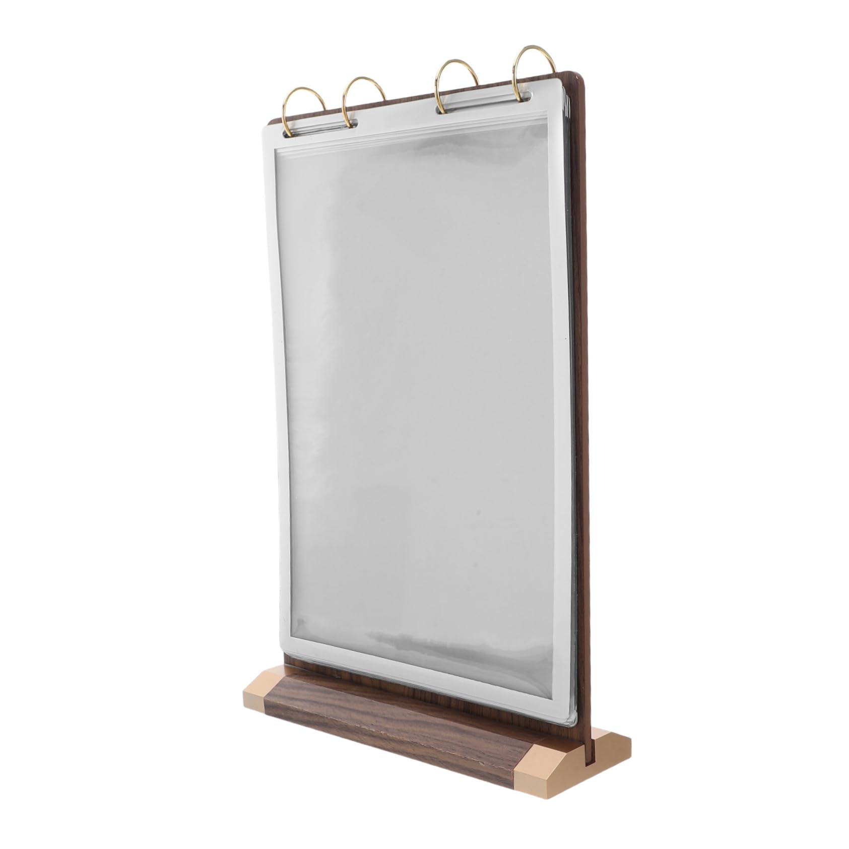 PLAFOPE Soporte para Carteles de Mesa de Madera de Nogal Porta Menús de Mesa Doble Cara con Diseño de Páginas Desplegables para Restaurantes Exhibidor Transparente para Escritorio y