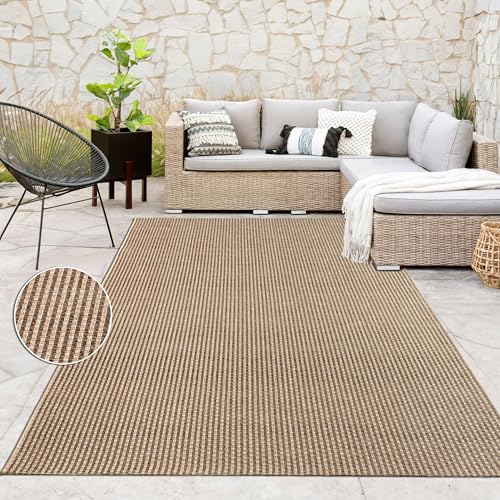 Paco Home Tappeto in iuta per interni-esterni - Naturale e nero, robusto ed elegante, ideale per il terrazza e il soggiorno, Dimensione:160x230 cm, Colore:Beige 4