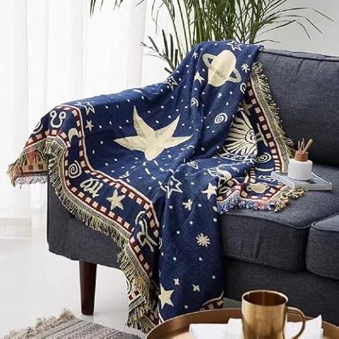 VANJOROY Bohemian Multi-functional Large Throw Blanket For 2 3 seater with Tassels, 100% Handwoven Cotton Knitted Armchair Throw for Couch, Sofa and Bed…… (130*180cm/51*71in) Cover