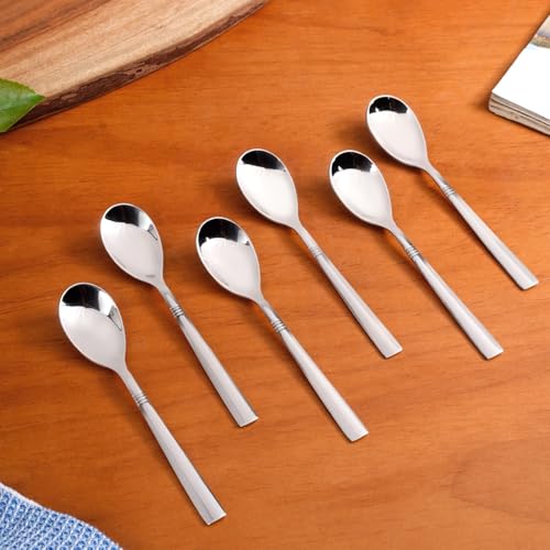Image of Nestasia Stainless Steel Cutlery Set of 18 - Dishwasher Safe & Rust Resistant Spoon, Fork & Dessert Spoon Set - Ring Cut Cutlery Set for Dining Table, Kitchen & Gifting