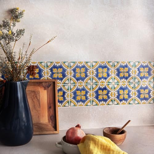 Set of 9 Decorative Ceramic Tiles – Hand Painted Indoor & Outdoor – Spanish Artisan Top Kitchen – Mediterranean Decorative Tilles 3.94x3.94 / One Tile – Durable Colorful – 140 g Each (Mediterranean) Set of 9 Decorative Ceramic Tiles – Hand Painted Indoor & Outdoor – Spanish Artisan Top Kitchen – Mediterranean Decorative Tilles 3.94x3.94 / One Tile – Durable Colorful – 140 g Each (Mediterranean)