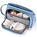 EASTHILL Large Capacity Colored Linen Storage Pouch Marker Pen Pencil Case Stationery Bag Holder for Middle High School Office College Student Boy Adult Teen Simple Gift Light Blue