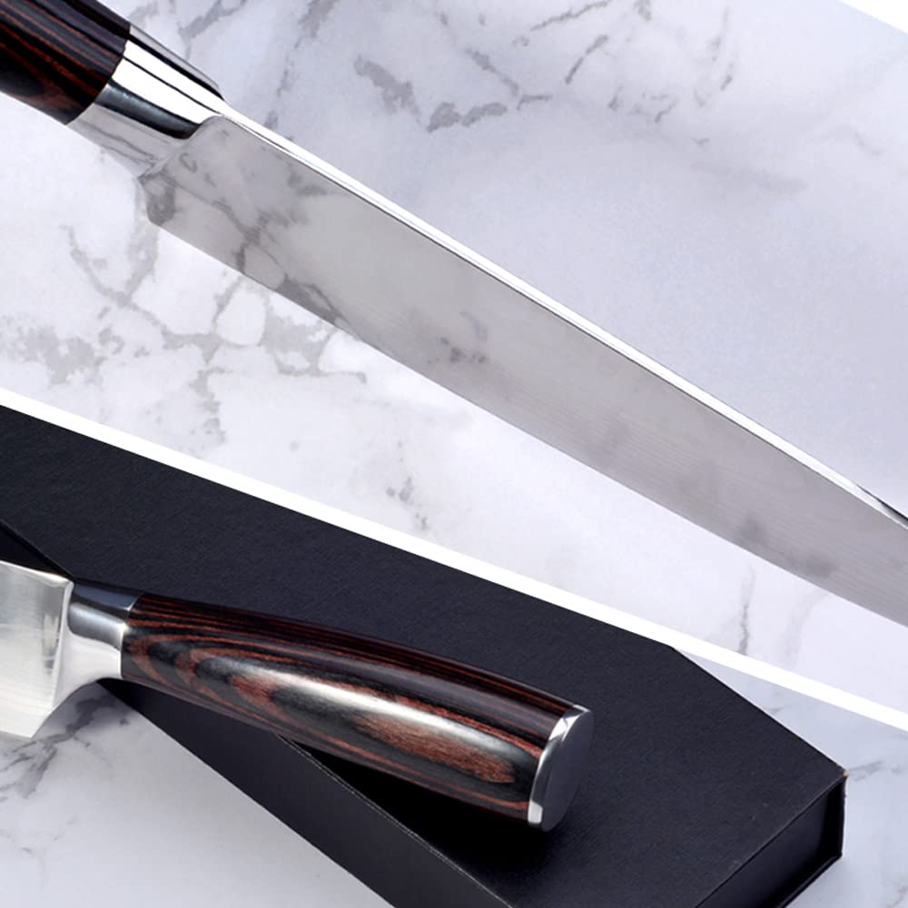 8 Stücke Messer set Kochmesser Universalmesser Küchenmesser Scharfe aus Deutschem Edelstahl, Ergonomischer Pakkawood Grifen