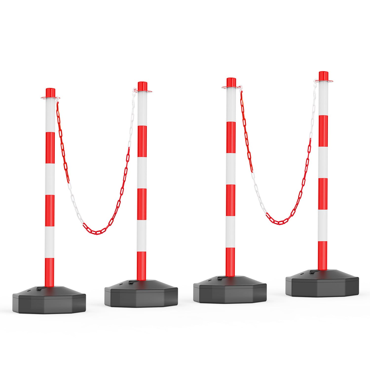 HiGiant - Paquete de 4 conos expandibles con base rellenable, barreras portátiles de seguridad de tráfico, soporte de cadena de plástico de 8 pies para estacionamiento y construcción [rojo/blanco]