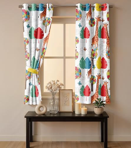 Image of Ultimate Trends Light Filtering Kids Curtain | Fairy, Dragon Castle, Safari & Jungle Animal Prints | for Kids Room Doors and Window | 6 FEET Pack of 2 |Carnival Safari