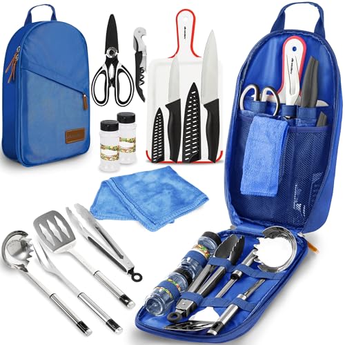 image for Wealers 12 Piece Camp Kitchen Cooking Utensil Set Travel Organizer Gri