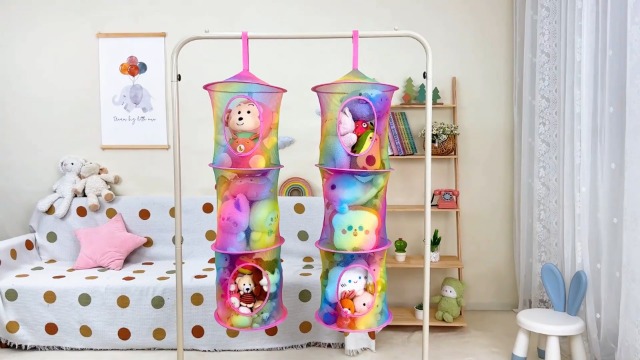 Organizador Colgante De Malla Para Peluches Y Juguetes - 3 Niveles, Ahorra Espacio En Dormitorio Infantil (75x27 Cm)