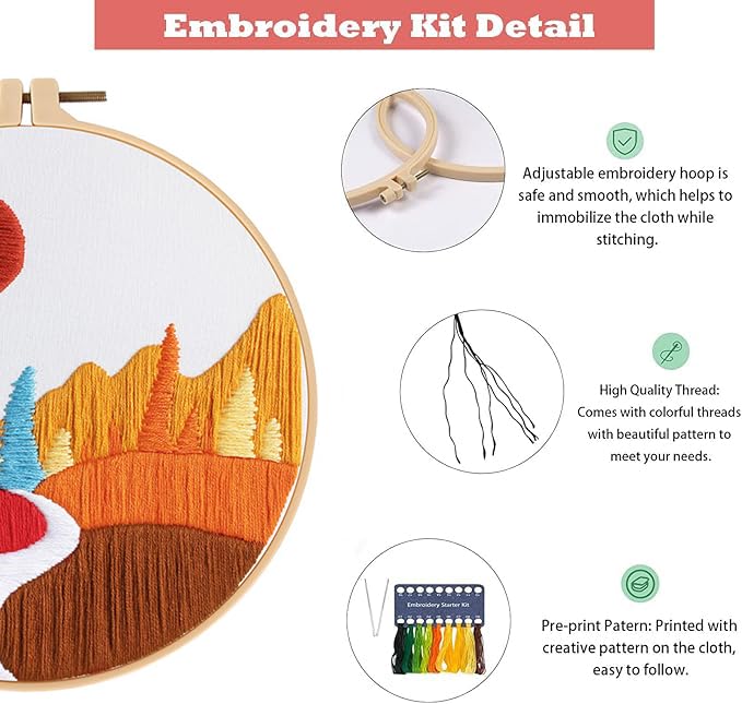 Image of GLTAYLMY Embroidery Kits for Beginners Adults, Stamped Cross Stitch Kits for Adult Beginners Embroidery Starter Kit with Pattern, 3 Embroidery Hoop and Fabric, Needles Threads