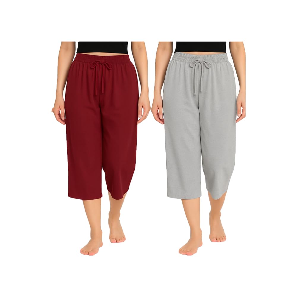 Womens Cotton Plain Loosefit Capri, 3/4th Capri For Womens 2Pack (Grey, Marrone)-image-18