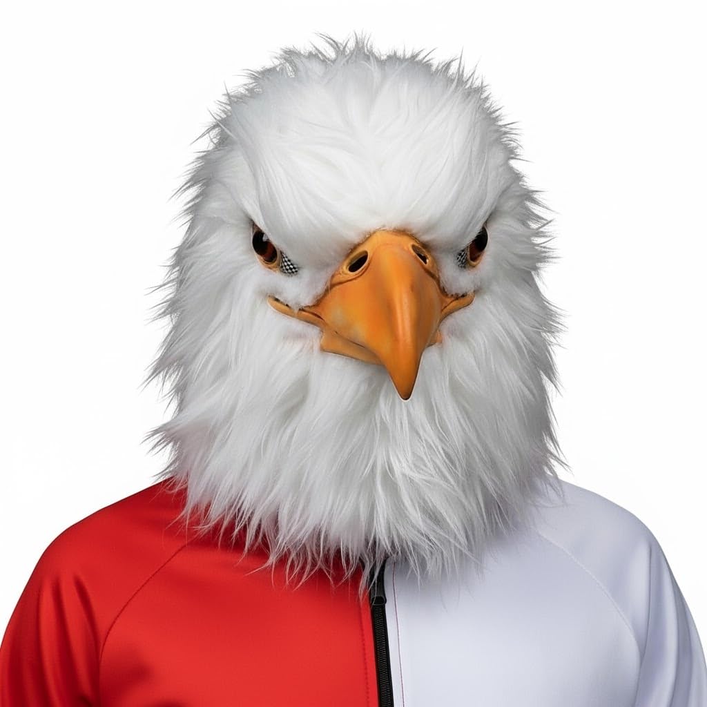 x-merry toy Novelty White Eagle Mask with close Mouth Realistic Latex Hawk Head Helmet Halloween Bird Cosplay Animal Party Props for Adults