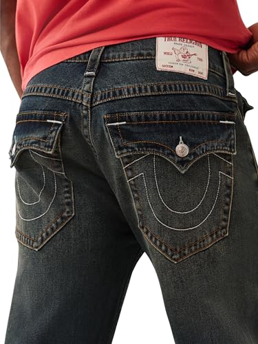 True Religion Men's Bobby SN Stitching Stitching Flap Jeans 32" Inseam – Relaxed Bootcut Denim with Back Flap Pockets4
