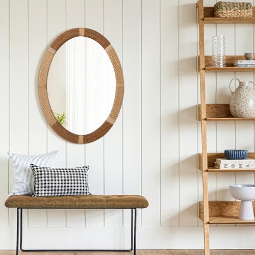 ULIKE Oval Rattan Wall Mirror, 22x30 Inch Rustic Farmhouse Wall Decor with Wicker Frame, Boho Mirror for Nursery Bathroom Bedroom Living Room Entryway - Image 7
