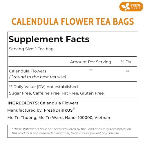 Image of Natural Calendula Tea, Eco-friendly Bags, Vegan & Gluten-free. Calendula Flower Herbal Tea by Fresh Drink US