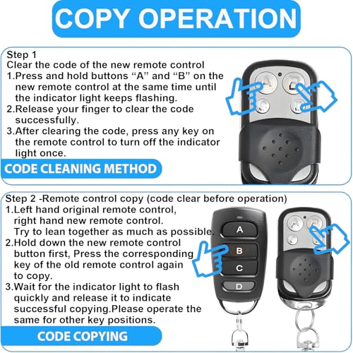 Fernbedienung Garagentor, 2 Stück 433 MHz Universal Fernbedienung Klonen, Fernbedienung für Garagentor kompatibel mit Marantec, für Schalter Licht, Garagentor, Autos,Rollladenschalter