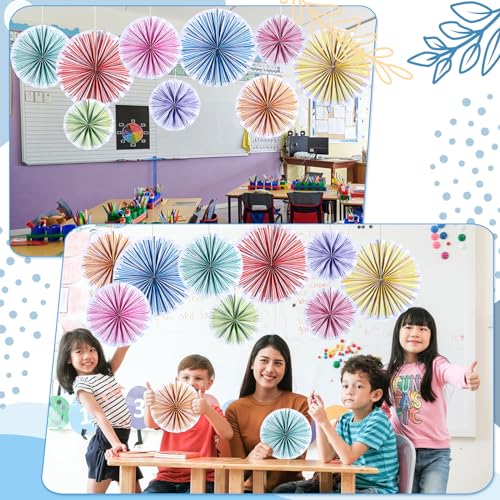 Image of 18 Pcs Colorful Hanging Paper Fans Decor Back to School Paper Fans Round Garlands Bulletin Board Classroom Decorations for Party Supplies Classroom Decor