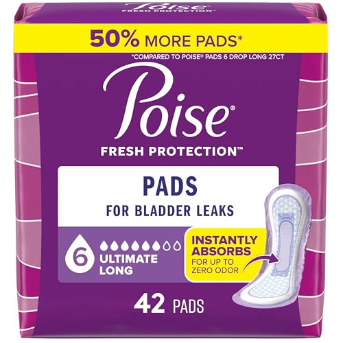 Poise Incontinence Pads & Postpartum Incontinence Pads, 6 Drop Ultimate Absorbency, Long Length, 42...