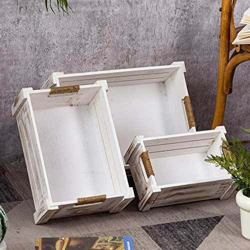 Timris Set Of 3 Rustic Wood Nesting Crates, Farmhouse Wooden Storage Container Boxes With Cutout Handles thumb #8