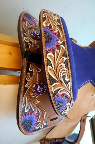 Leather Barrel Racing Western Horse Saddle Handmade Premium Custom Cowboy Cowgirl Pleasure Comfort Trail Tack Equestrian Tooled Carved Pony-Adult Saddle for Riding Size: 10-18 inch Seat, MO-05
