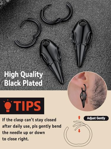 FaithHeart Viking Raven Earrings for Men Sturdy Stainless Steel Punk Rock Earrings Lightweight Hypoallergenic Ear Jewelry with Gift Box3