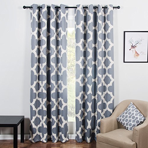 Top Finel Quatrefoil Aislante térmico Cortinas Opacas tratamientos Paneles Cortina con Ojales para salón Arandelas, 140x215cm, Color Gris