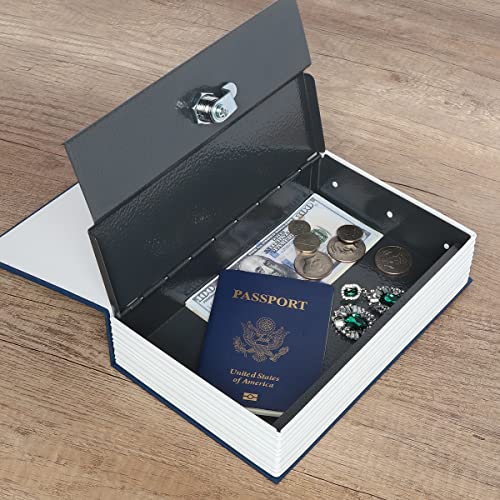 Kasten Book Safe With Key Lock, Diversion Safe Storage Box For Cash And Jewelry, Secret Hidden Compartment, 9.5"X 6.2"X 2.2", Blue #TOP1